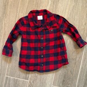 Hanna Andersson Boys Button Down Red and Navy Flannel